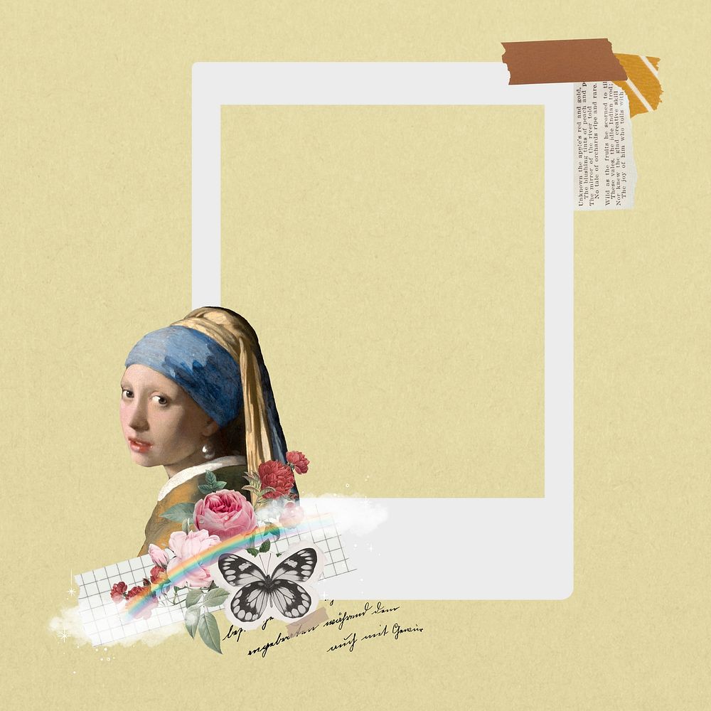 Vermeer girl instant photo frame. Famous art remixed by rawpixel.