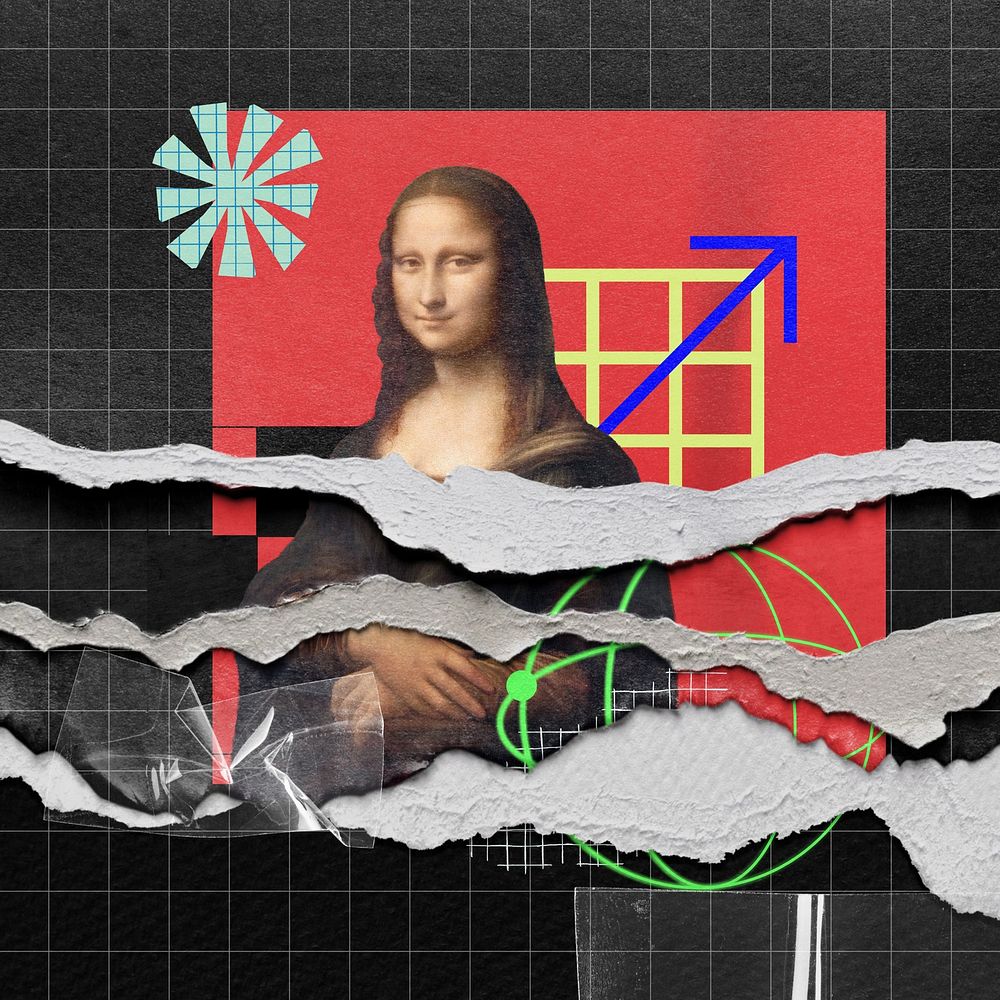 Mona Lisa ripped paper collage. Leonardo da Vinci art remixed by rawpixel.