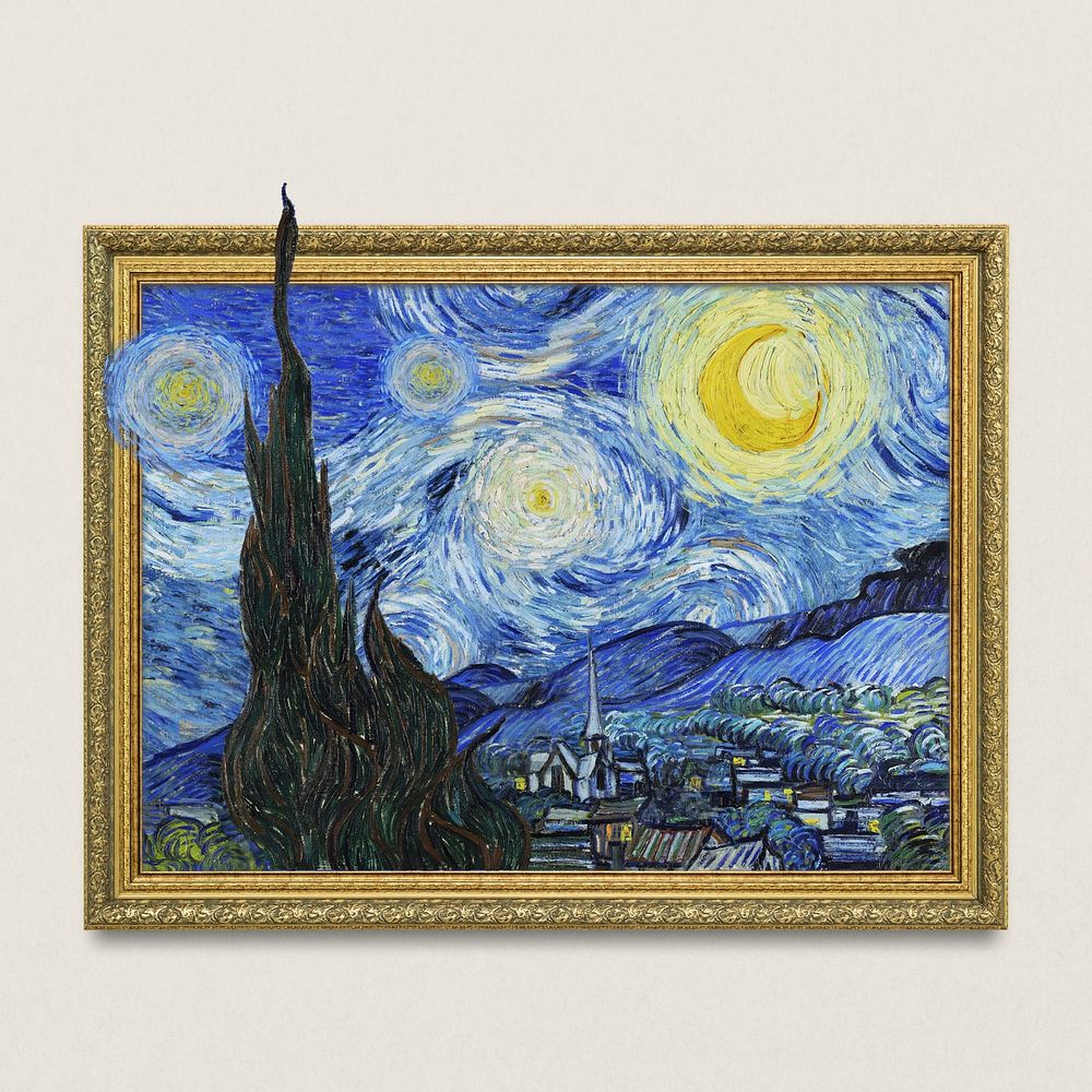 Van Gogh's Starry Night in gold picture frame, remixed by rawpixel