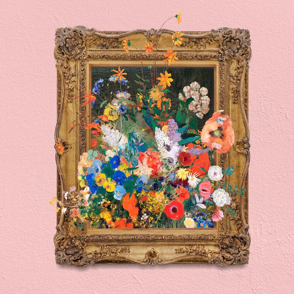 Van Gogh's famous flower painting in gold frame, remixed by rawpixel