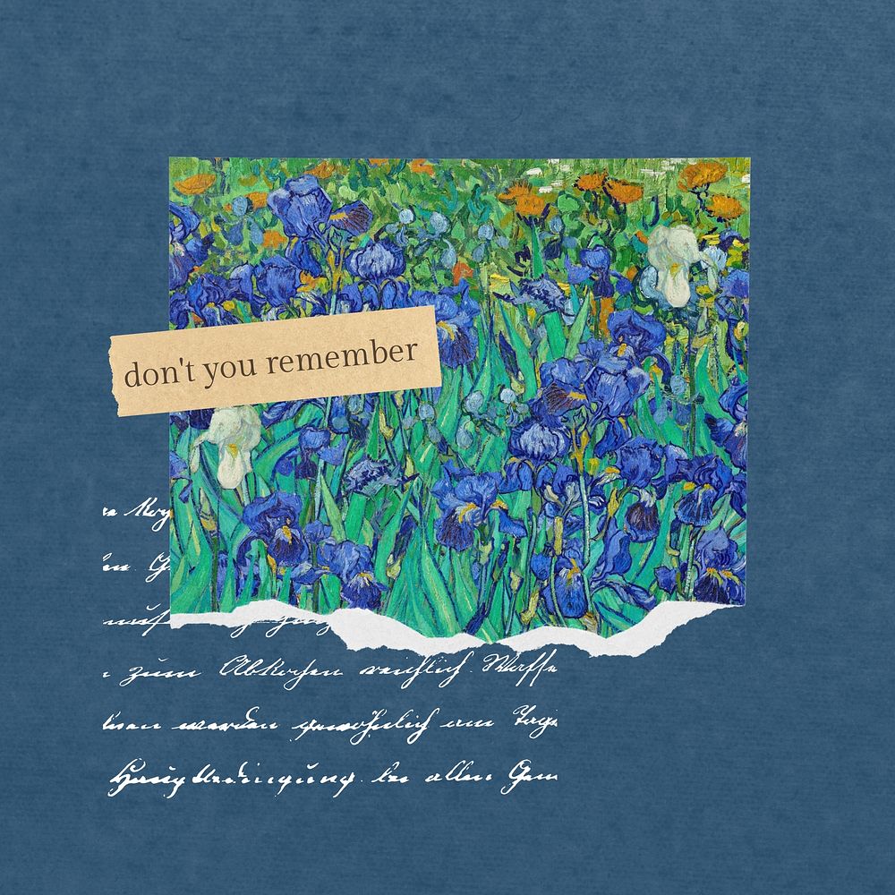 Van Gogh's irises ripped notepaper, famous painting, remixed by rawpixel