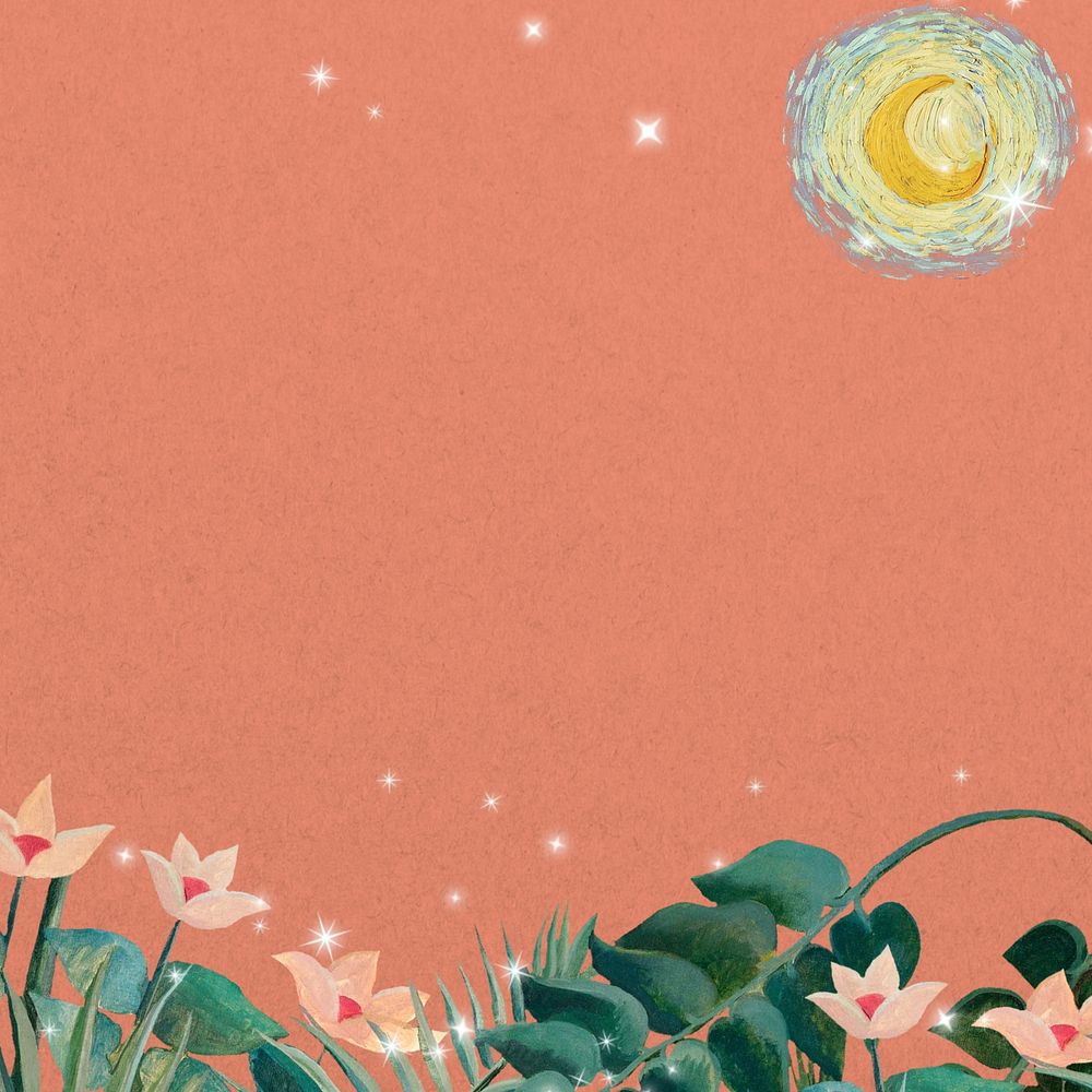 Henri Rousseau's flower background, salmon pink border background, remixed by rawpixel