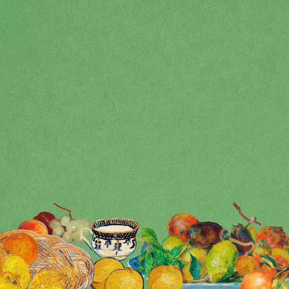 Vintage famous painting, fruit border, remixed by rawpixel
