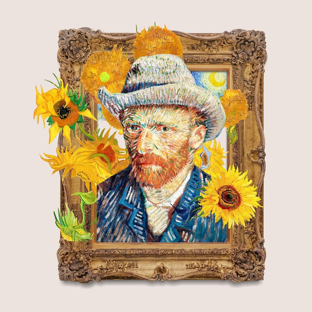 Van Gogh's self-portrait in gold frame, remixed by rawpixel