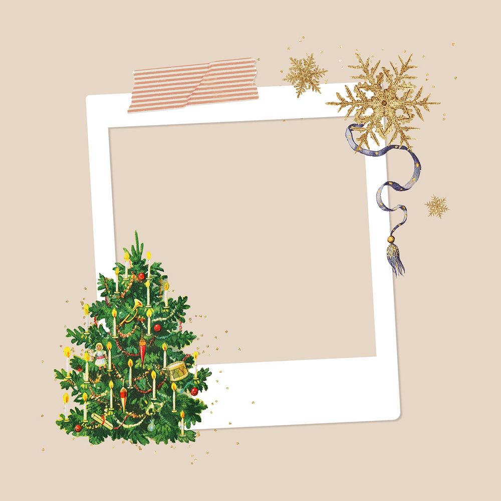 Christmas tree frame, instant photo film collage design