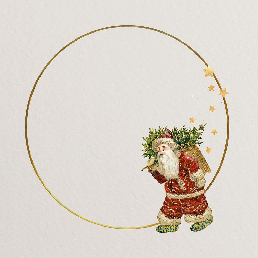 Santa Claus frame, gold circle shape 