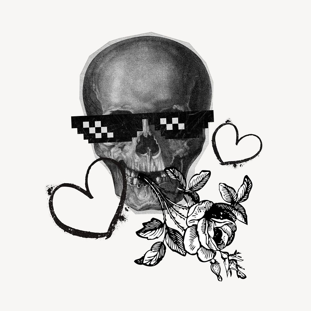 Skull smoking flower creative collage
