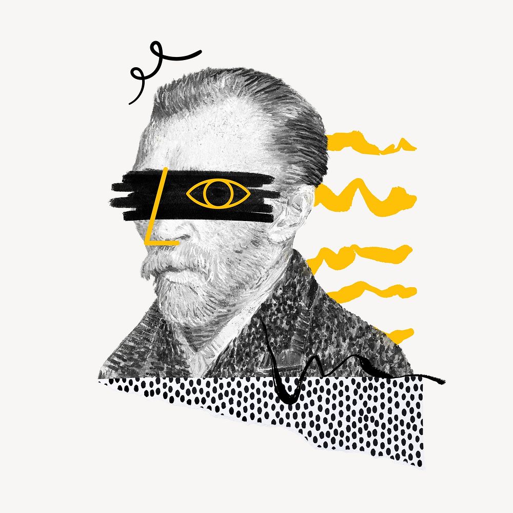Van Gogh portrait, cute face doodle, abstract collage, remixed by rawpixel