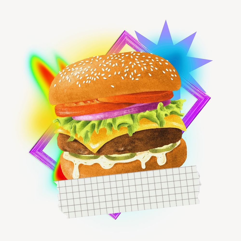 Juicy hamburger, creative neon gradient remix