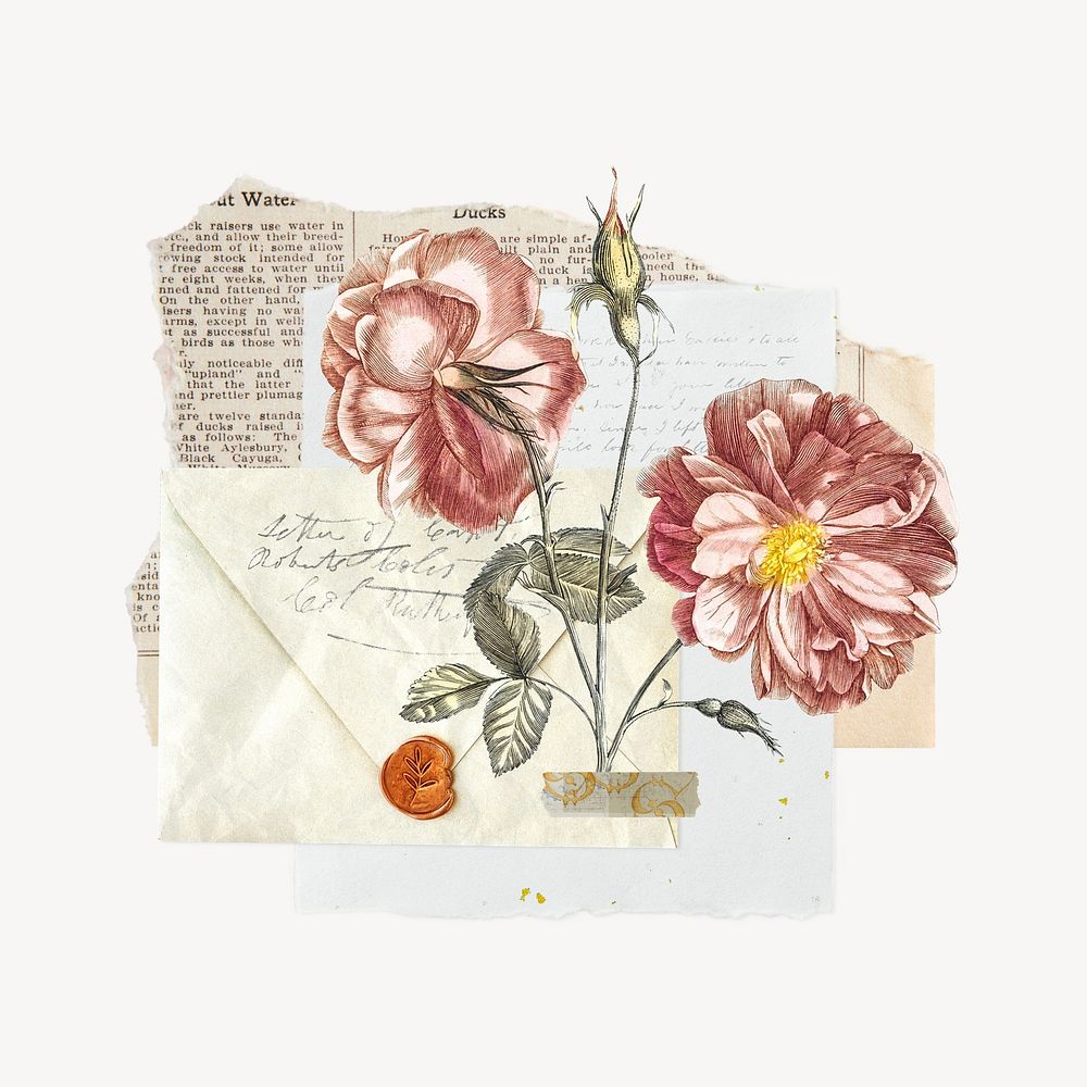 Vintage red flowers, collage remix design