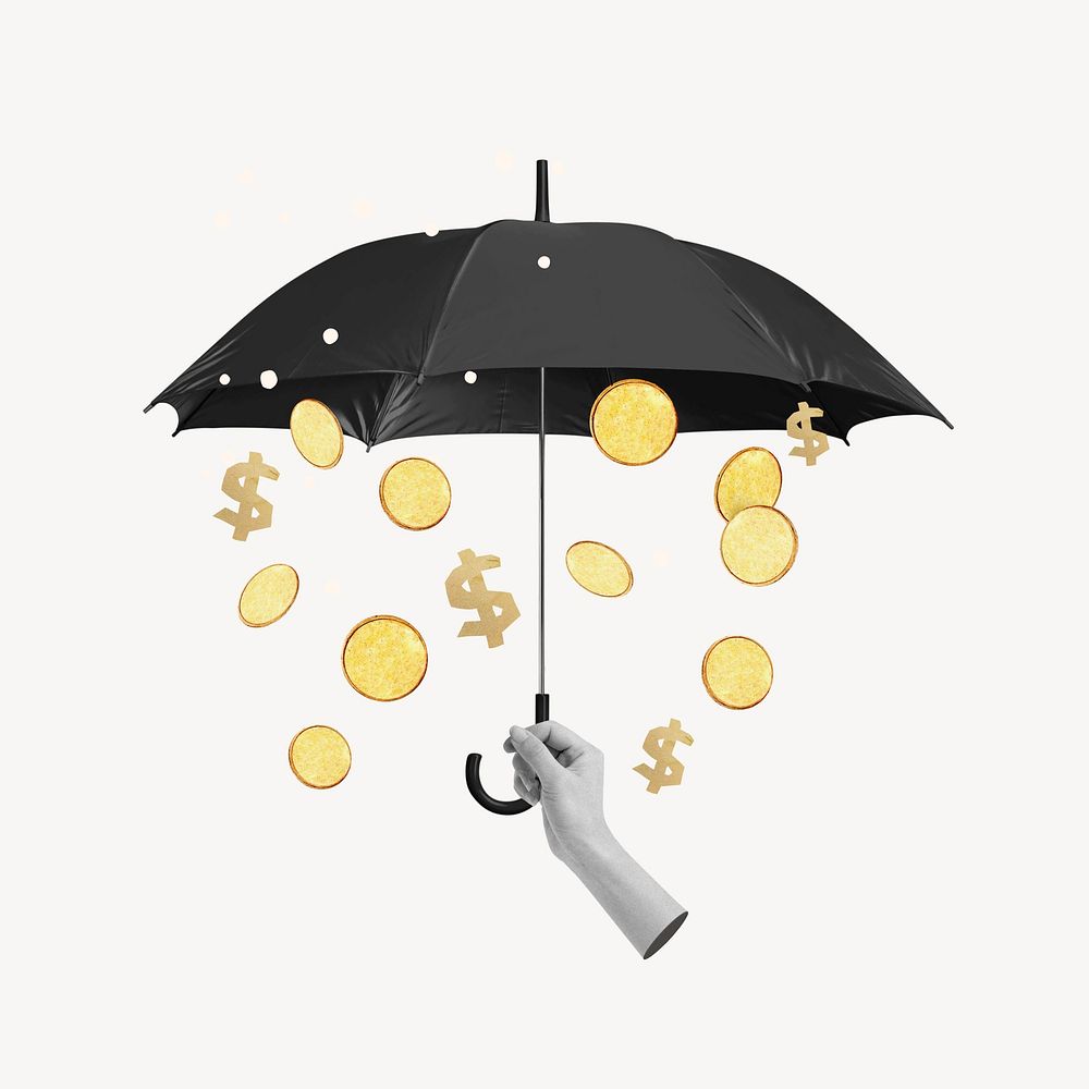 Business profit umbrella, collage remix design