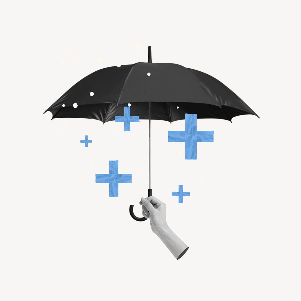 Life insurance umbrella, collage remix design