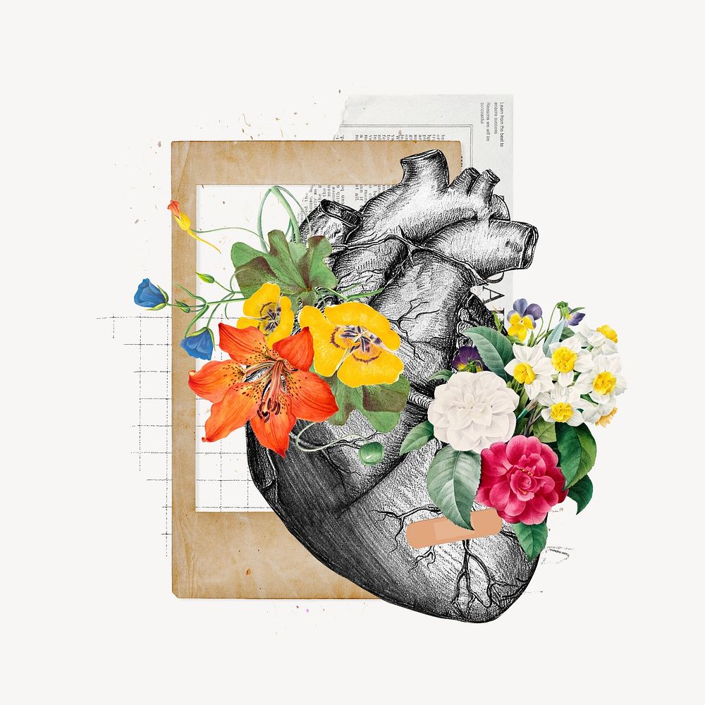 Floral heart, collage remix design