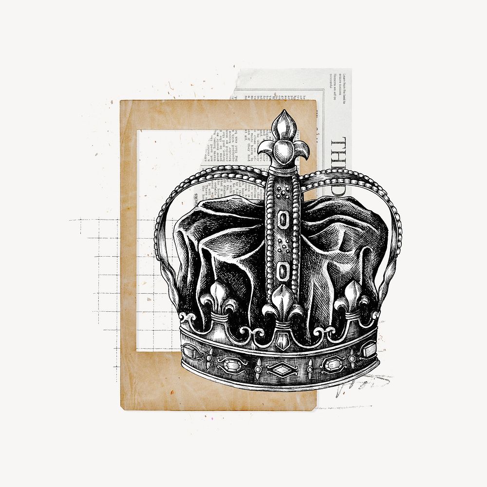 Vintage crown, paper collage art