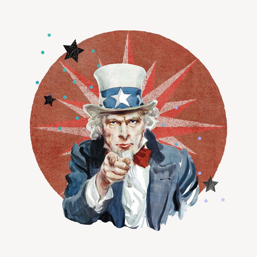 Ephemera Uncle Sam, aesthetic collage element, famous artwork remixed by rawpixel