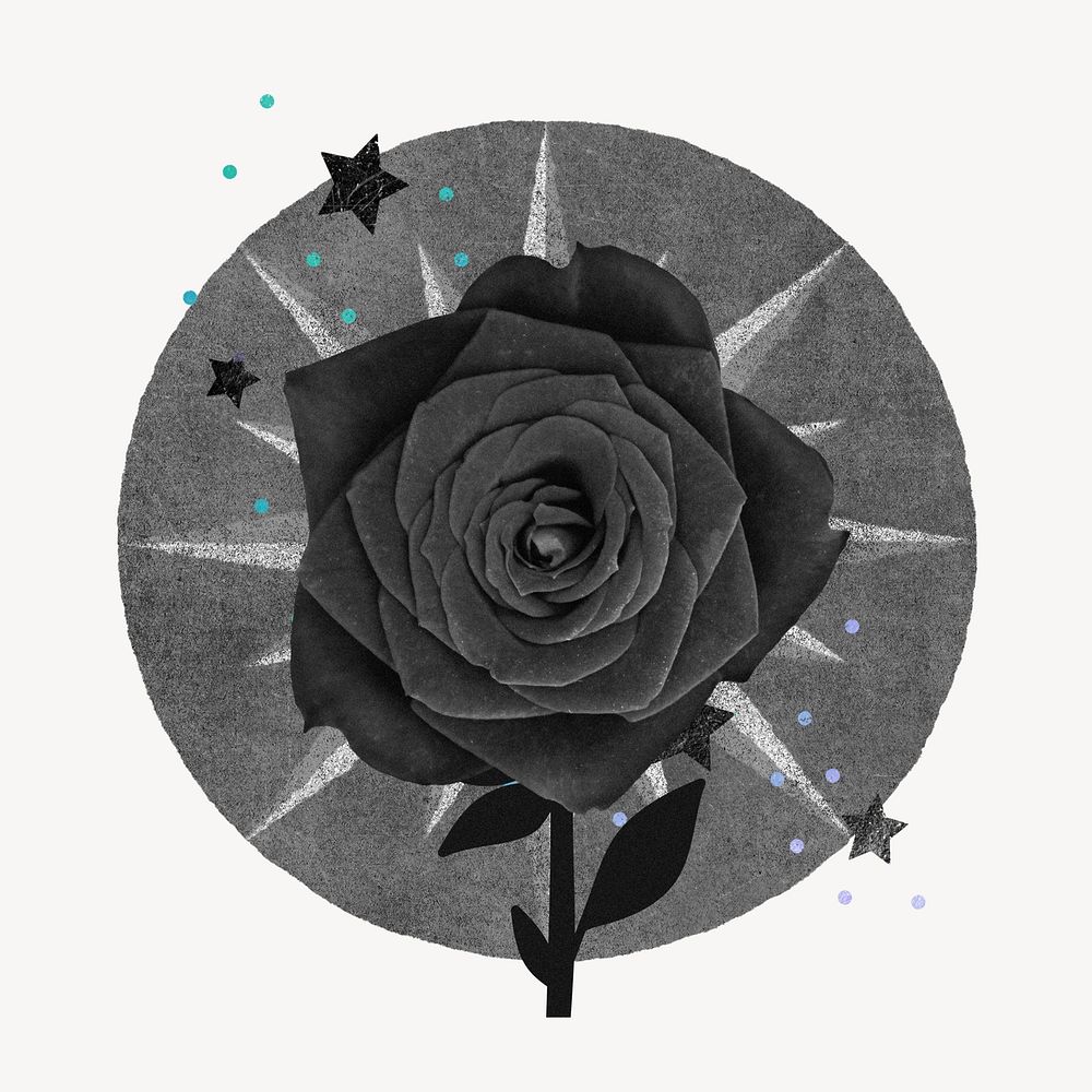 Ephemera black rose, aesthetic collage element