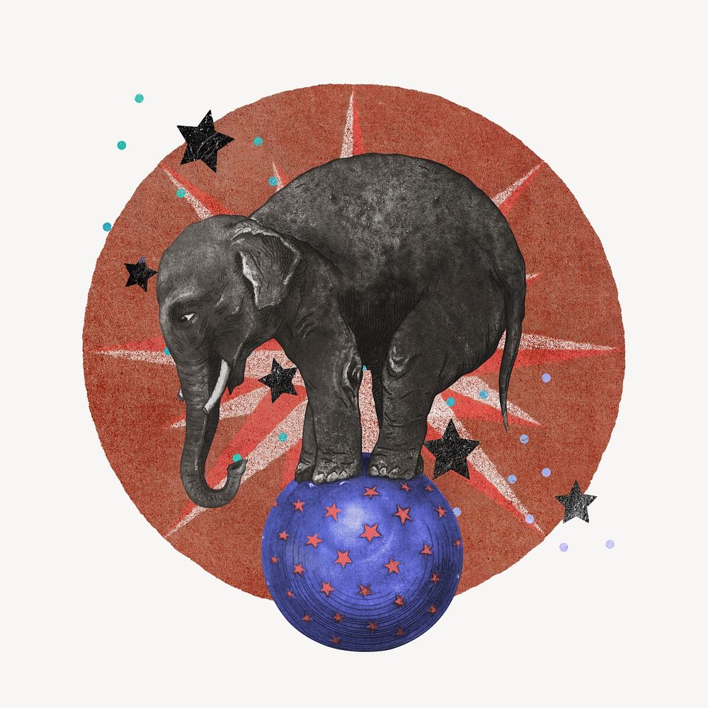 Ephemera circus elephant, aesthetic collage element