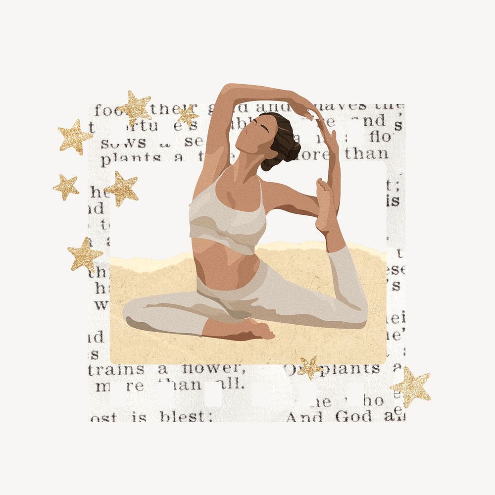 Aesthetic woman doing yoga collage element