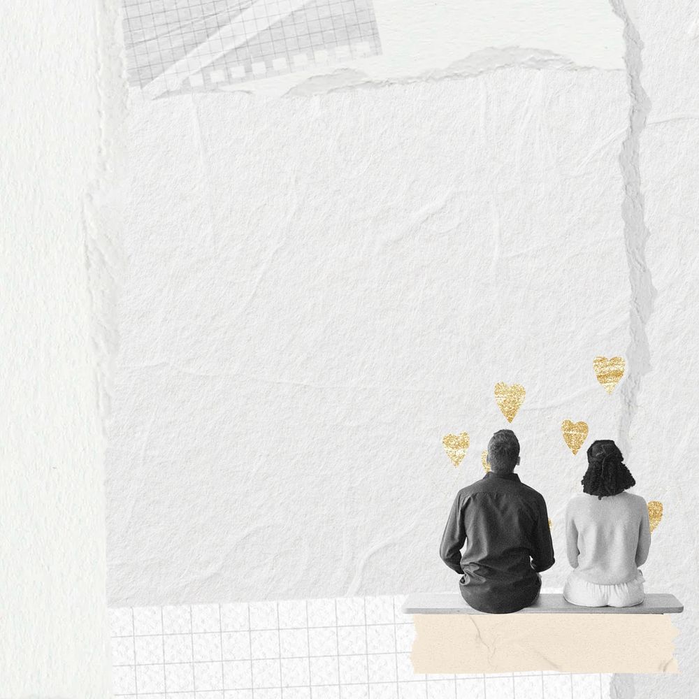 Couple aesthetic ripped paper, man and woman sitting collage art