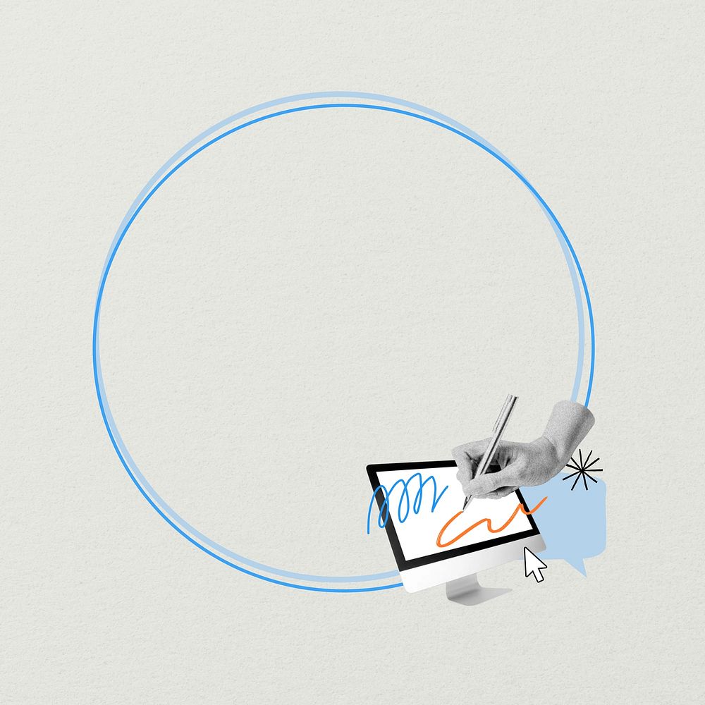 Blue circle frame, graphic designer creative remix