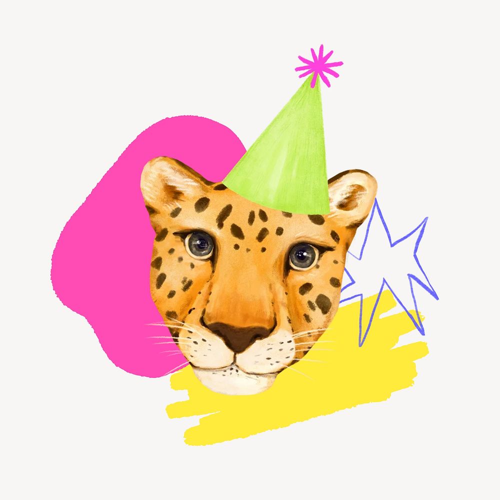 Birthday tiger, animal collage art