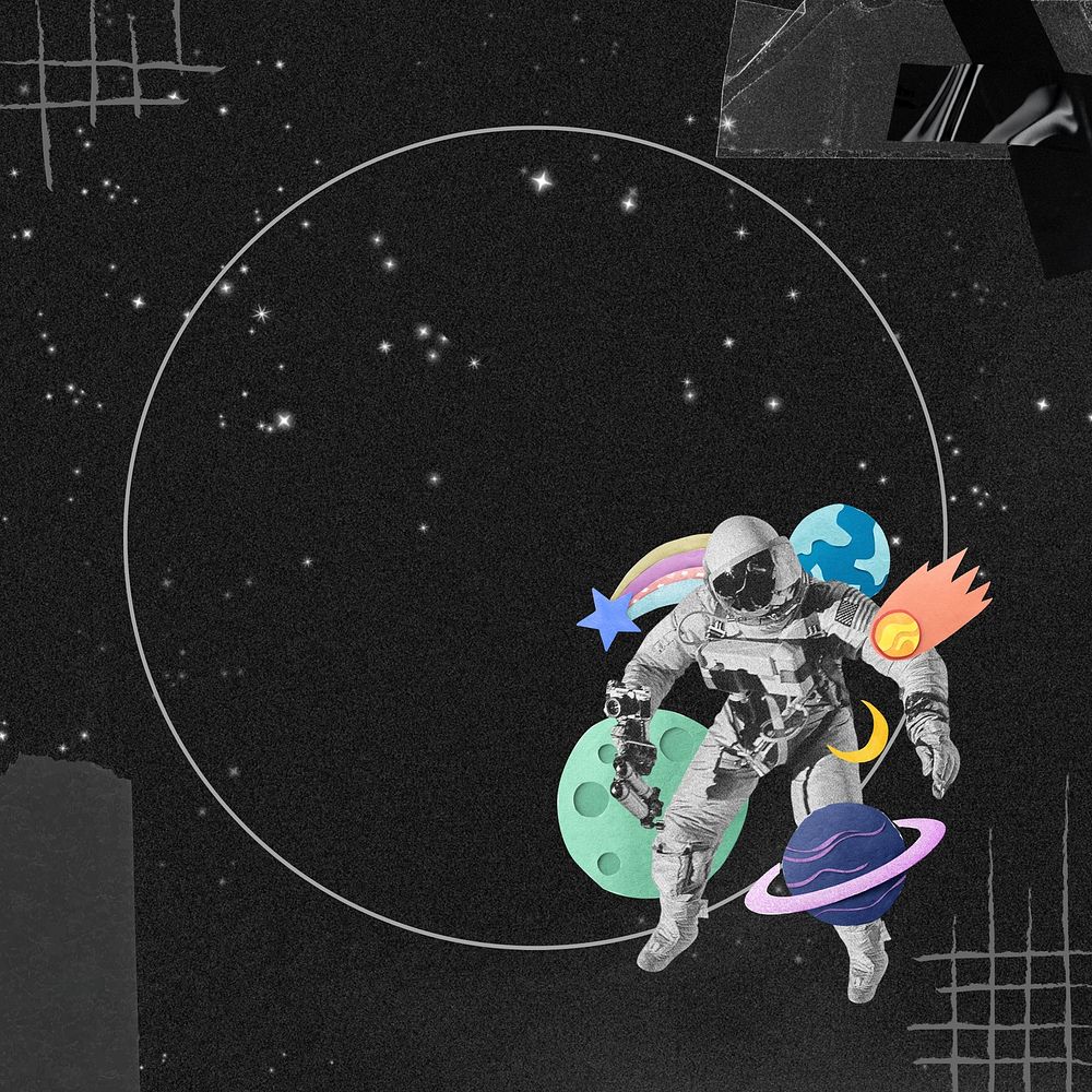 Astronaut frame, space aesthetic collage art