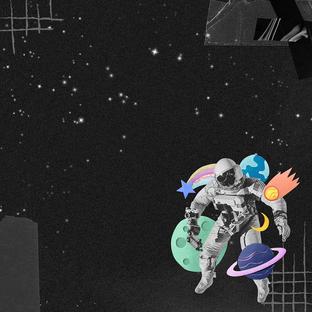 Astronaut space aesthetic background, paper collage art