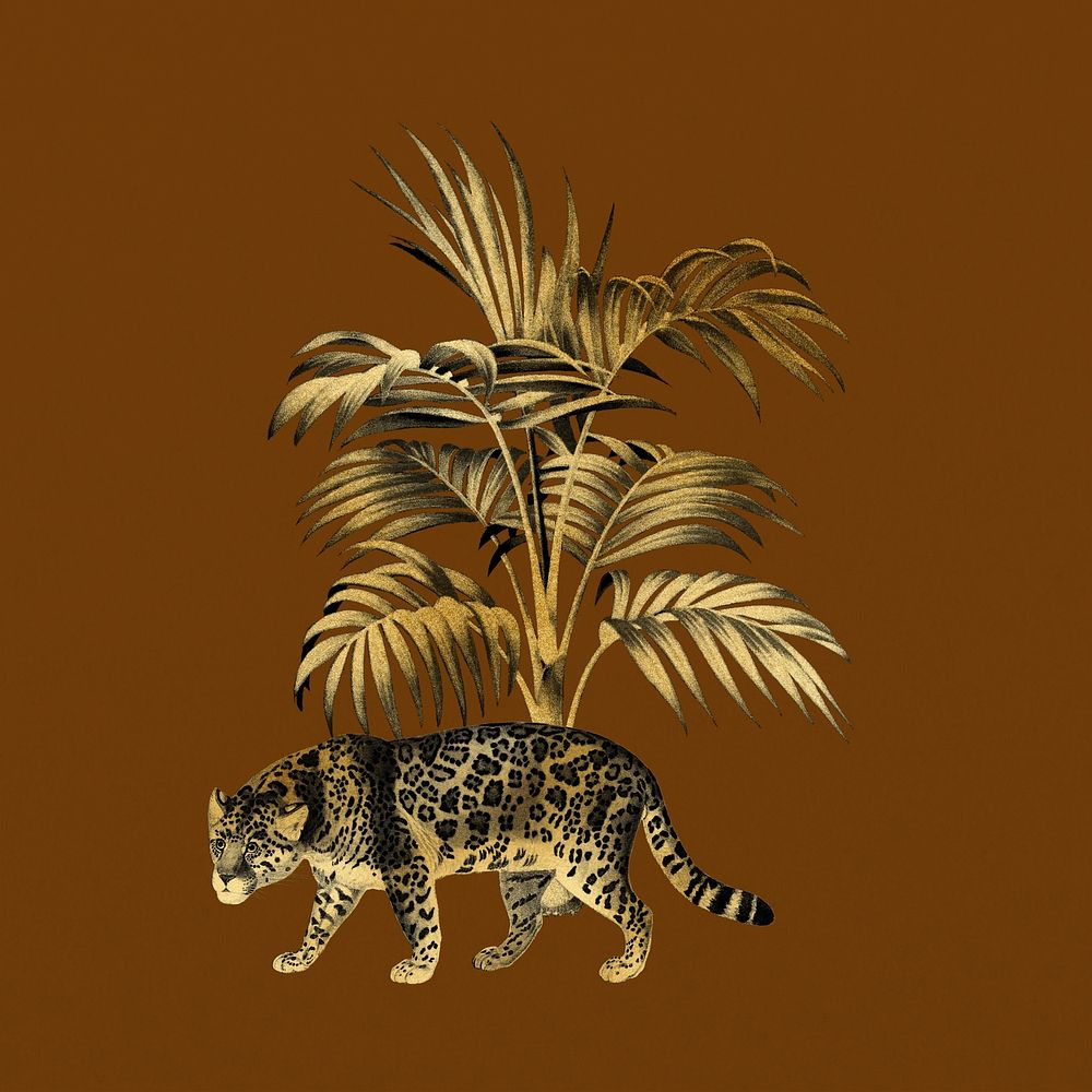 Golden jaguar tiger, wildlife collage element