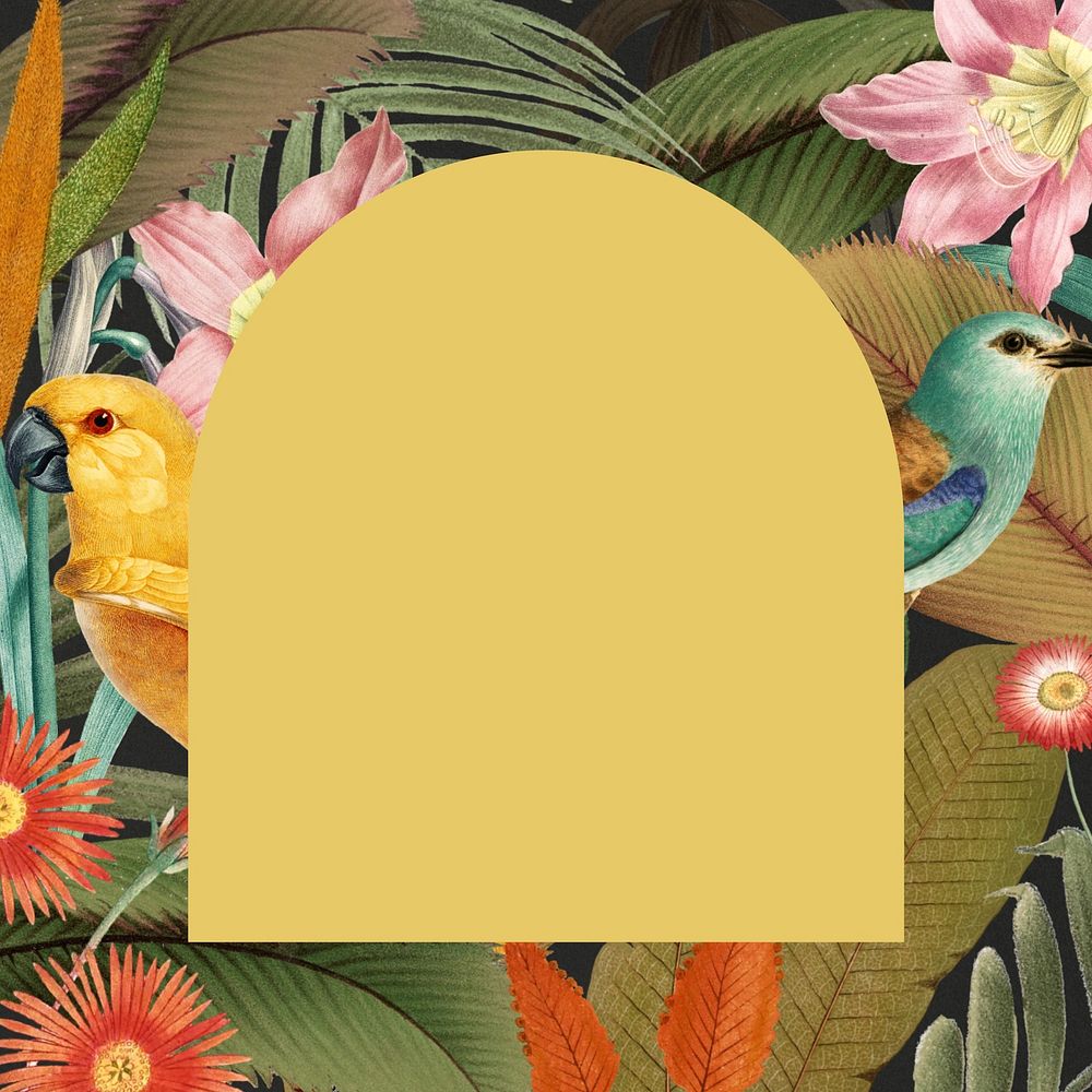 Colorful tropical plant frame background, vintage patterned design