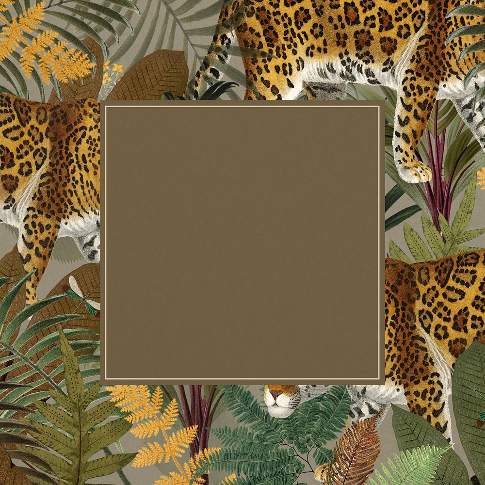 Jaguar tiger patterned frame background, wildlife illustration