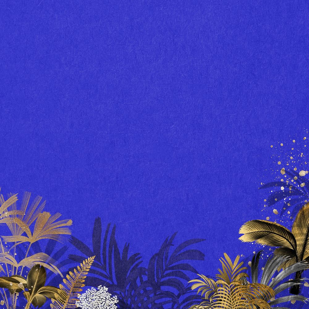 Gold palm leaf background, botanical border