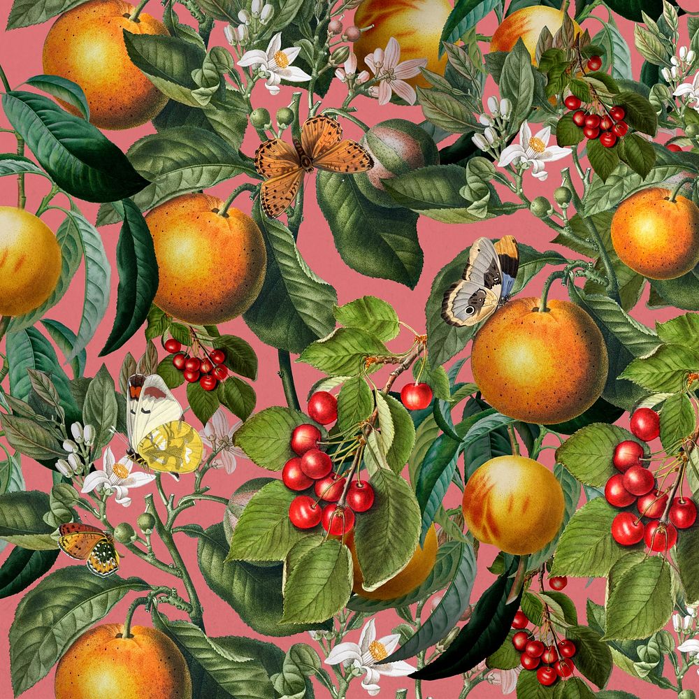 Tropical orange pattern background, vintage fruit illustration