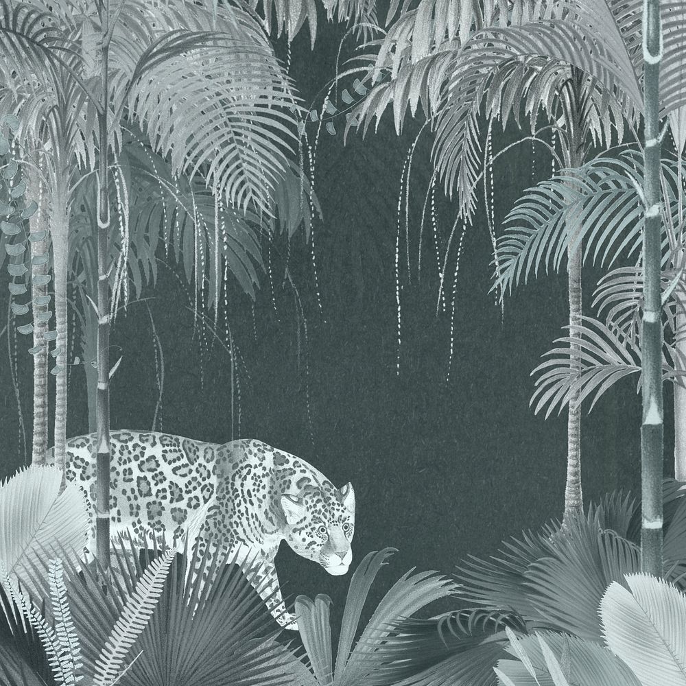 Jaguar jungle background, botanical illustration