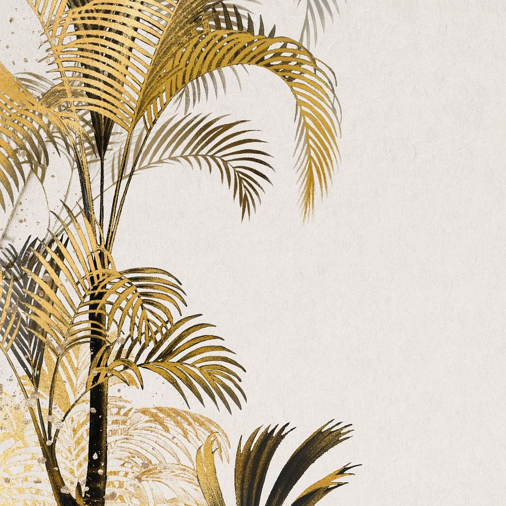 Gold palm leaf background, botanical border beige design
