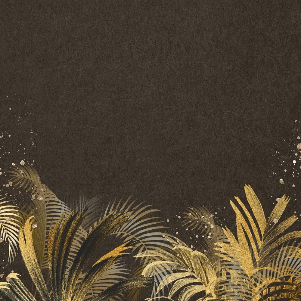 Gold palm leaf background, botanical border brown design