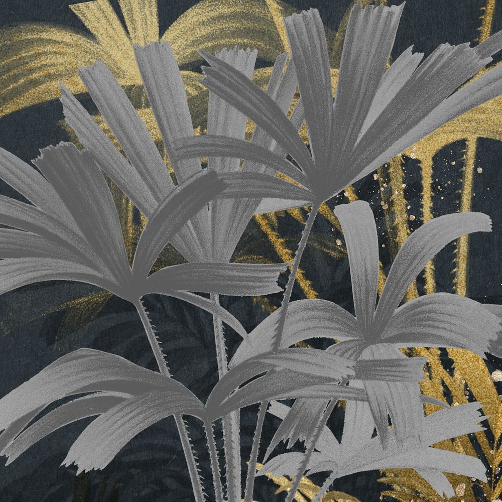 Palm trees pattern background, black and gold illustration