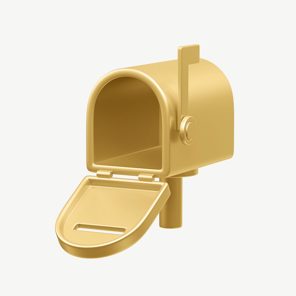 Gold mailbox, 3D collage element psd