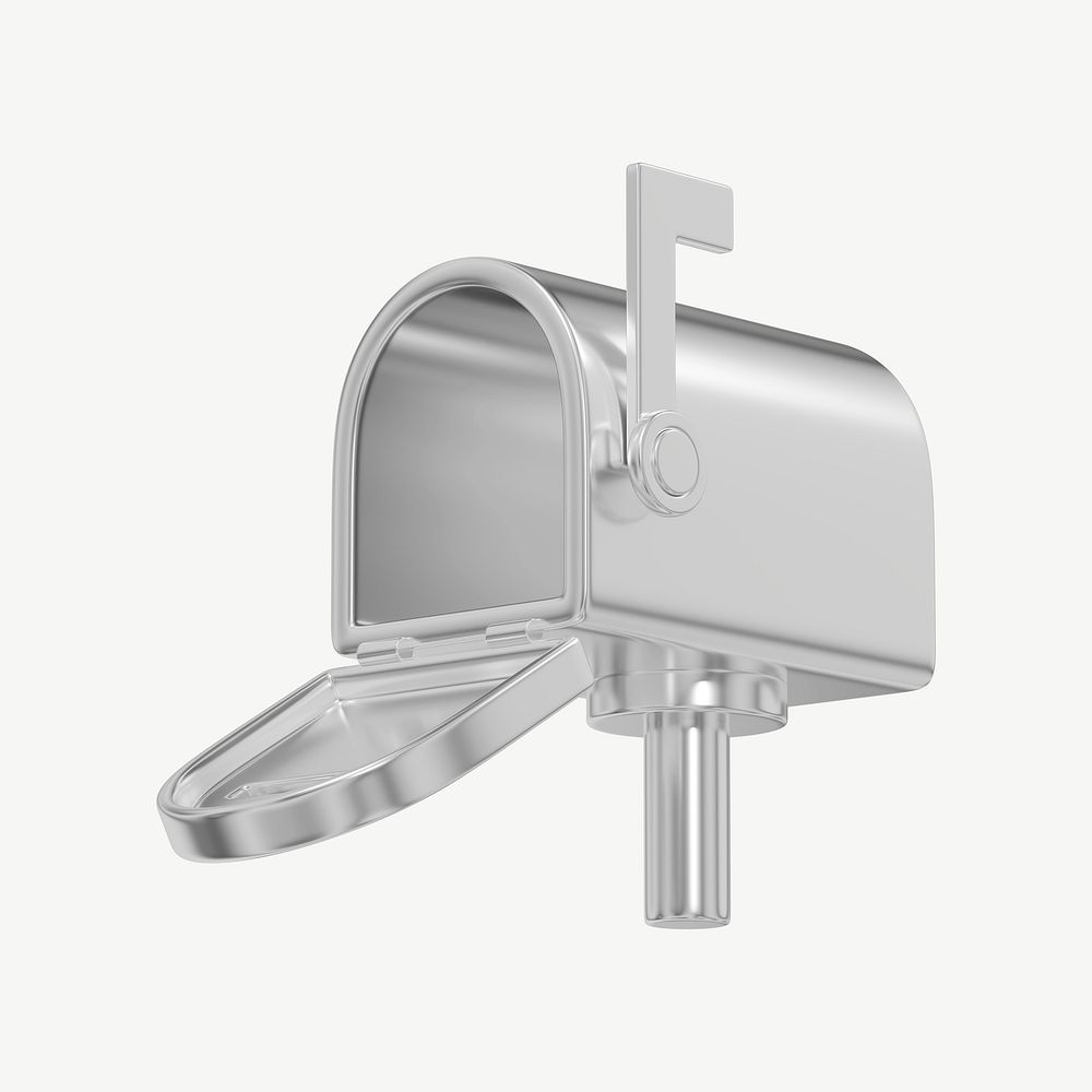 Silver metallic mailbox, 3D collage element psd