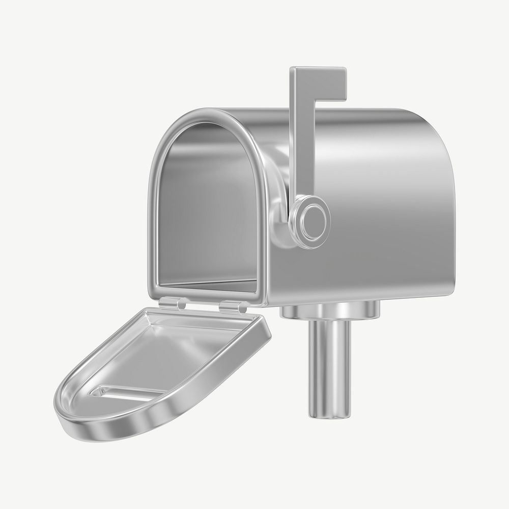 Silver metallic mailbox, 3D collage element psd
