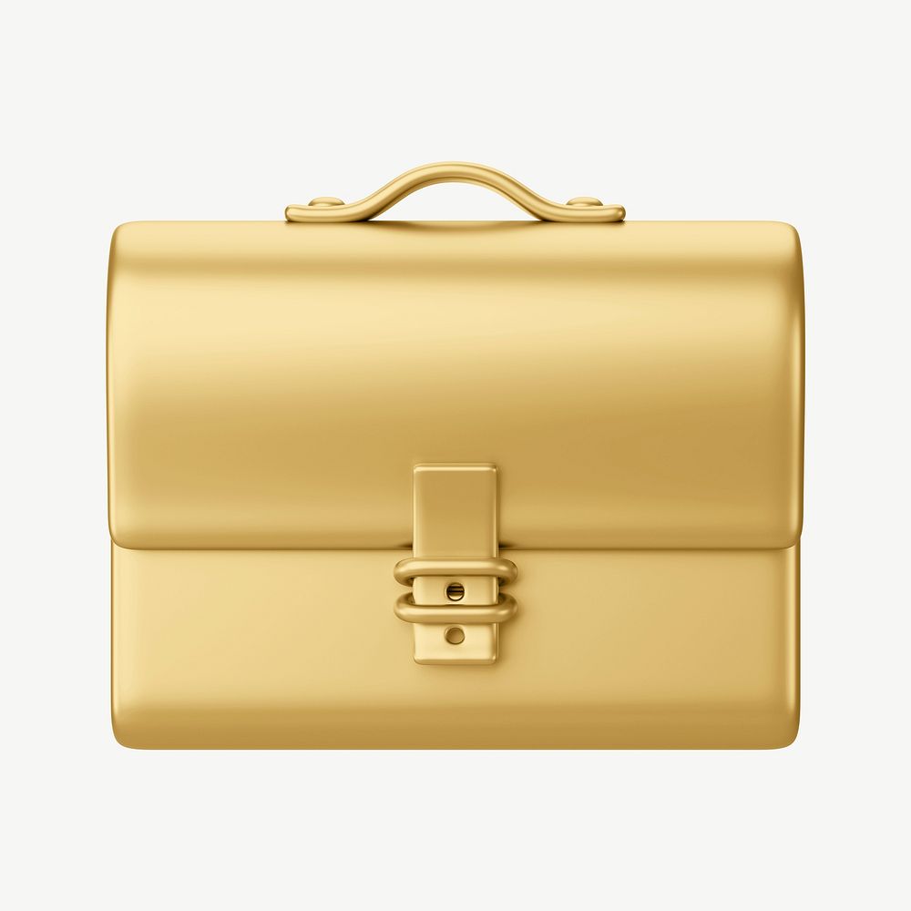 Gold business briefcase, 3D collage element psd