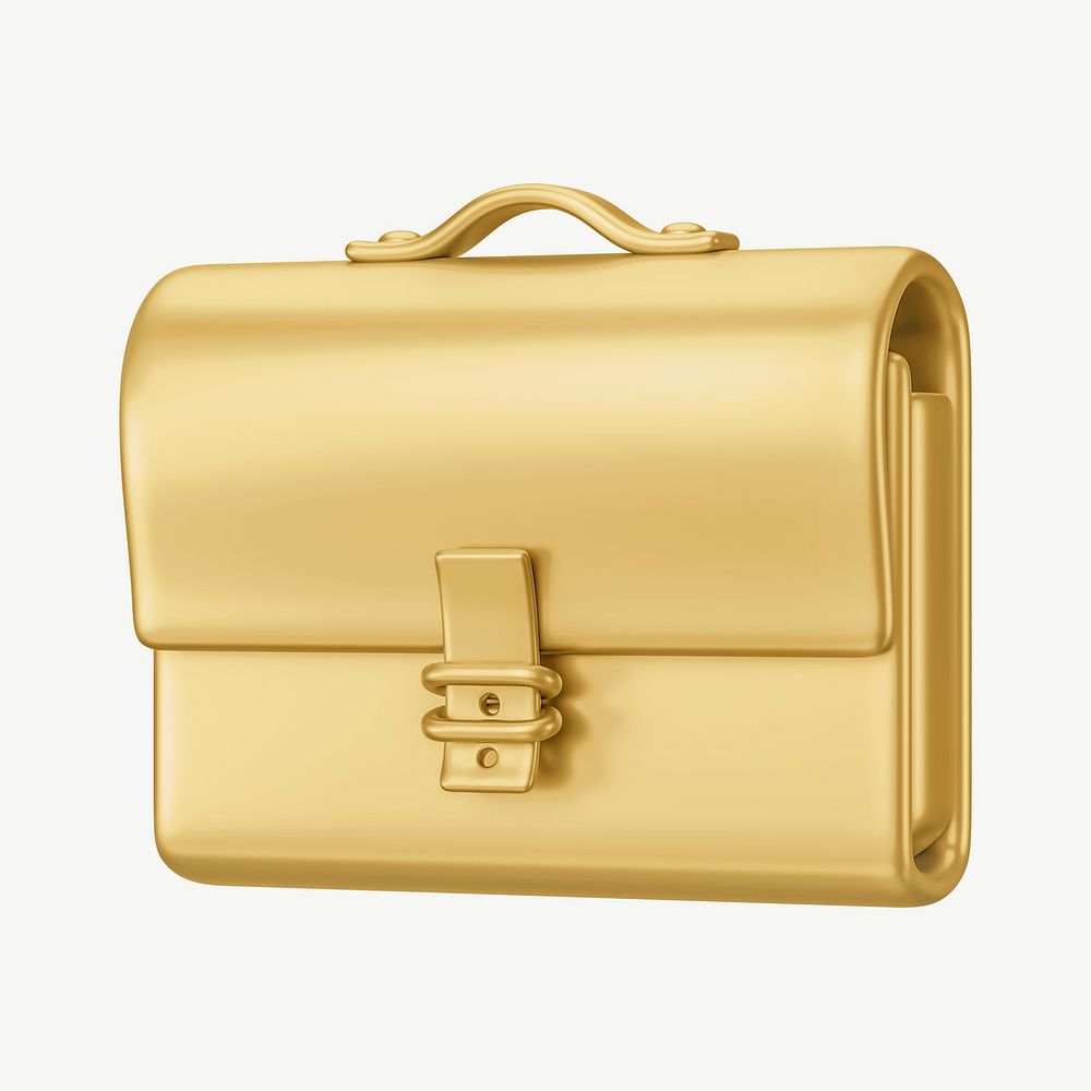 Gold business briefcase, 3D collage element psd