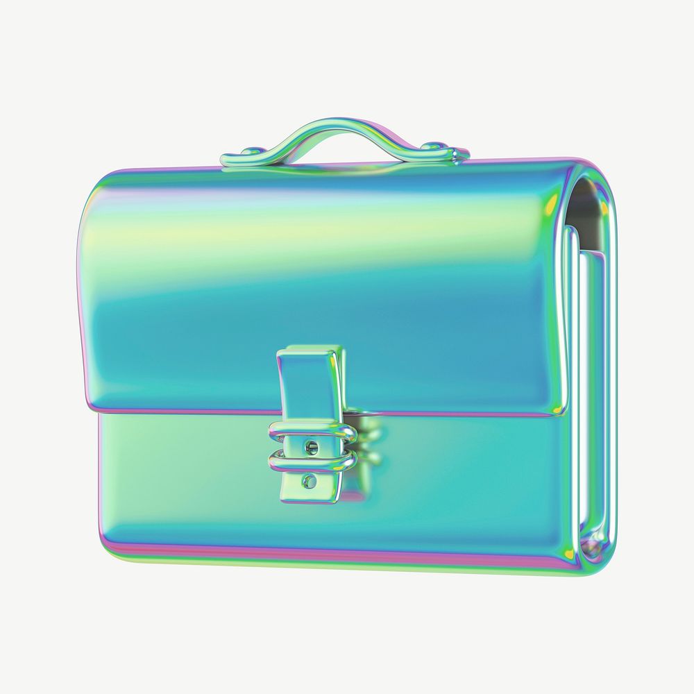 Holographic business briefcase, 3D collage element psd