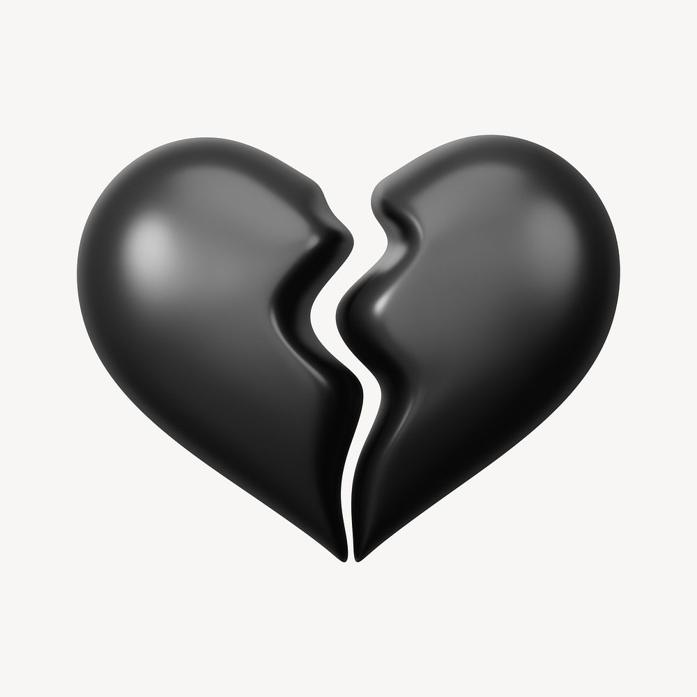 Black broken heart, 3D illustration