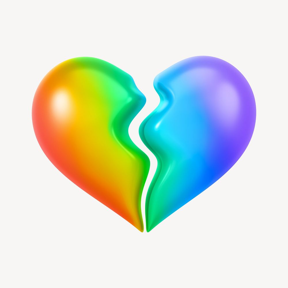Rainbow broken heart, 3D illustration