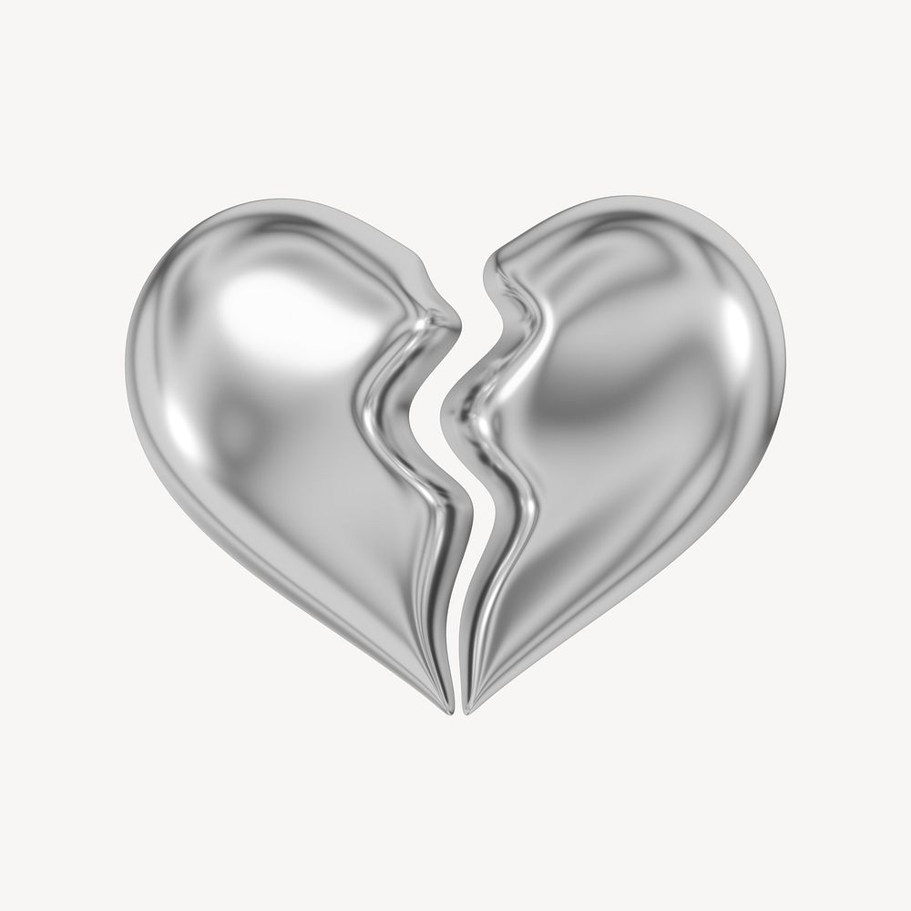 Silver broken heart, 3D illustration