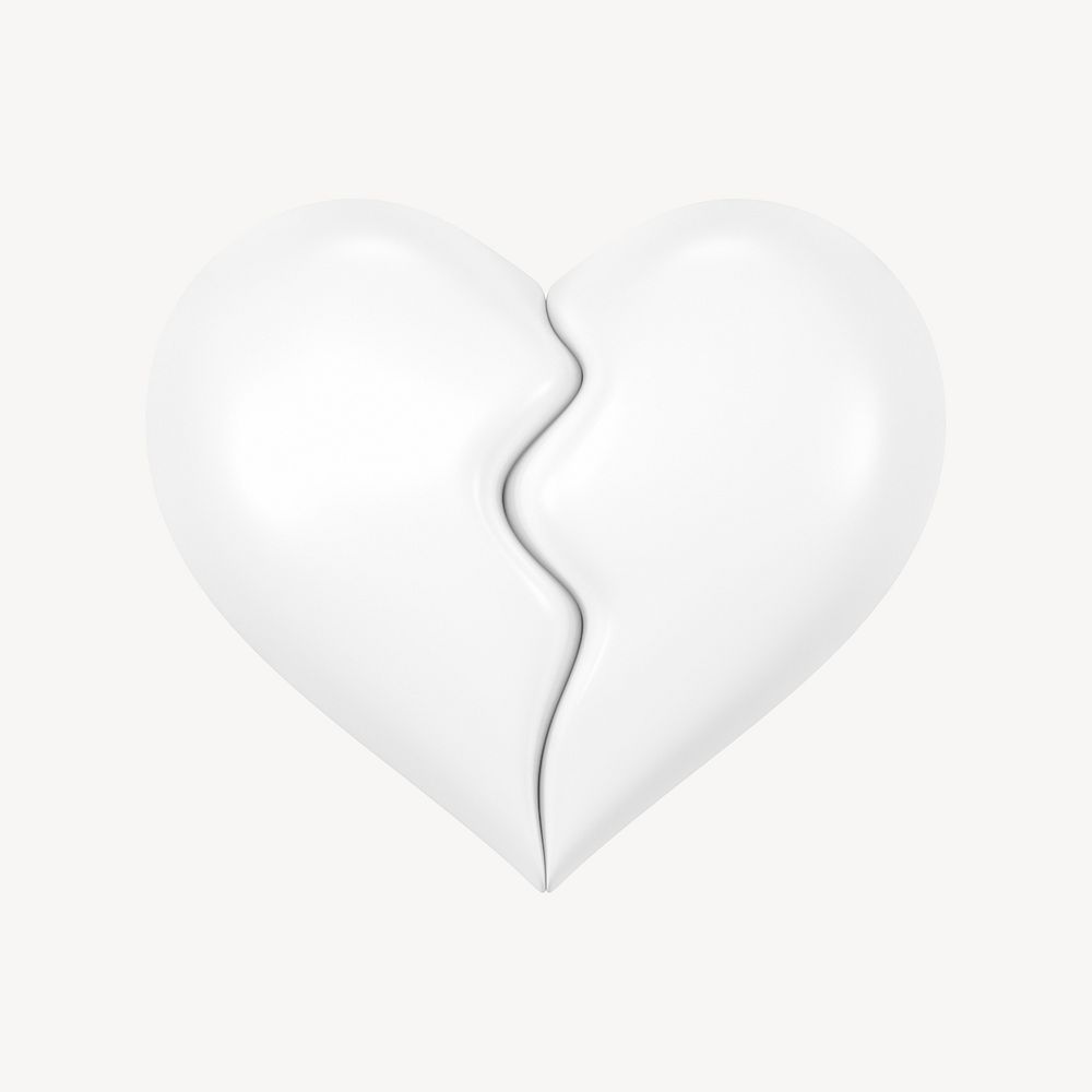 White broken heart, 3D illustration