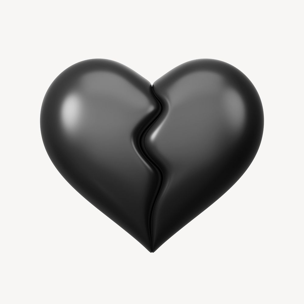 Black broken heart, 3D illustration