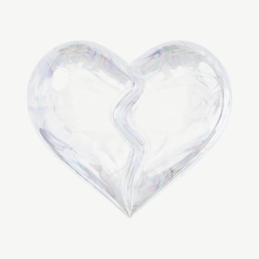 Broken crystal heart, 3D collage element psd