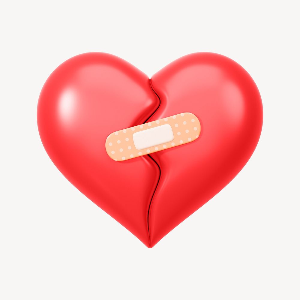 Red bandaged heart, 3D illustration