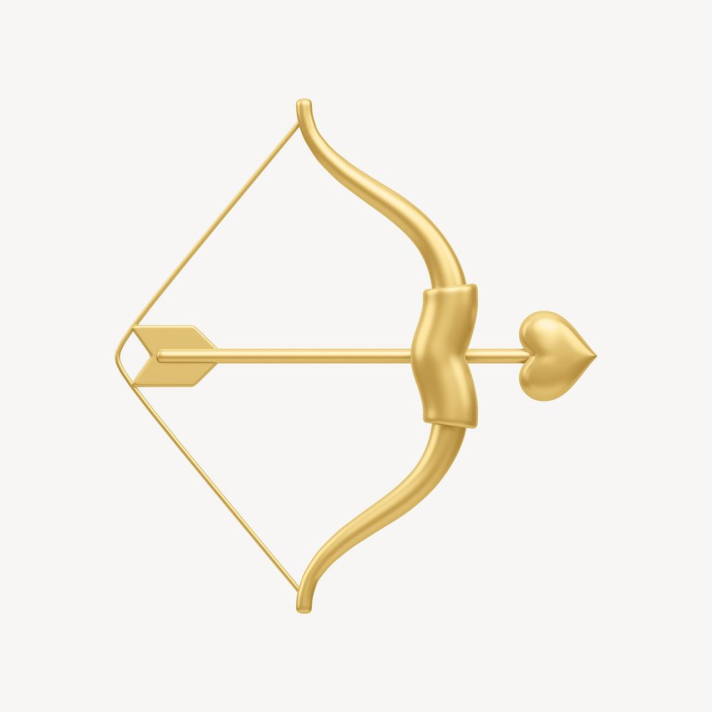 Gold Cupid arrow bow, 3D illustration